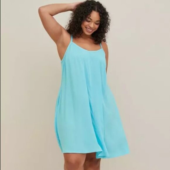 Torrid Blue Mini Challis Trapeze Sleeveless Pocketed Dress 3 3X 22/24 - Picture 1 of 7